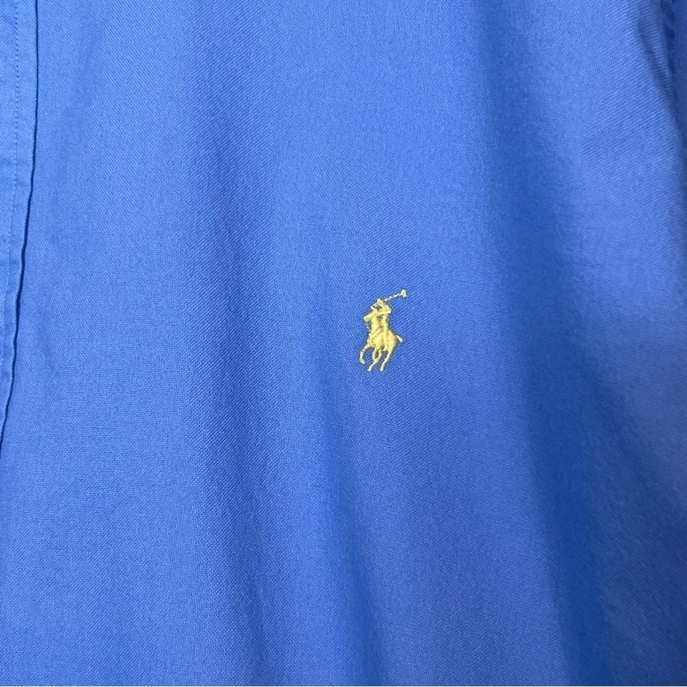 Ralph Lauren Shirt Mens 2XB Blue Button Up Yellow Pony Logo Short Sleeve